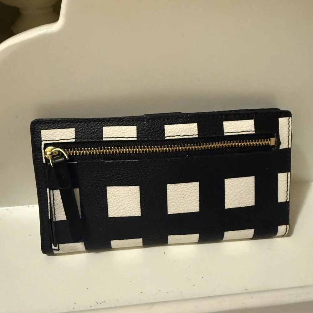 Kate Spade Pop Art Check Stacy Bifold Wallet Grove Street Printed Black. New - Picture 2 of 10